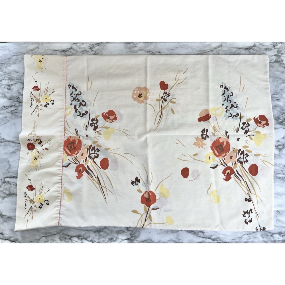 Oleg Cassini Vtg Standard Pillow Case Floral Brown Yellow Grey Made USA